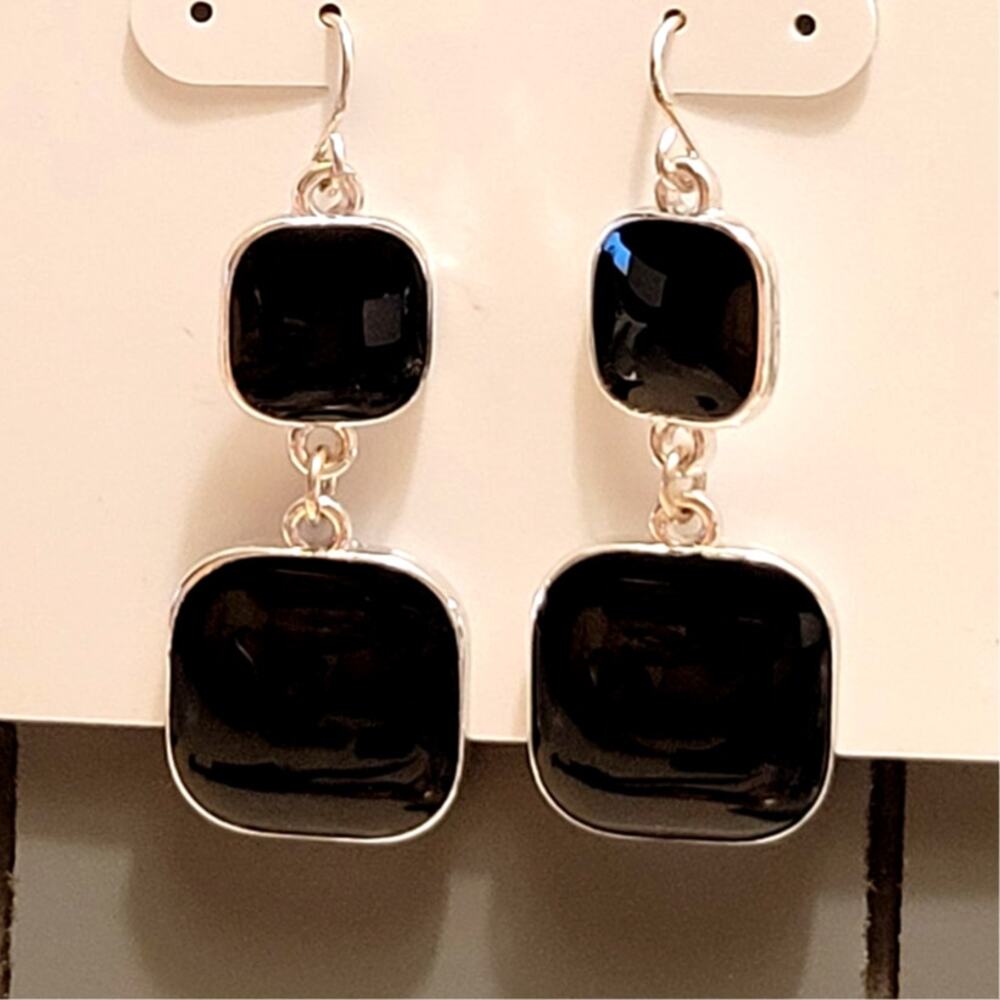 Kohl’s Black Double Square Drop Earrings Color Brand 1.83" Dangle Free Gift Bag